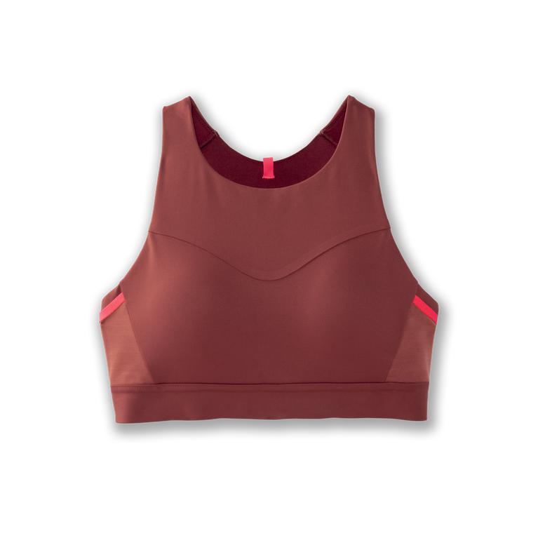 Brooks Drive 3 Pocket - Womens Running Bra - Burgundy/Terracotta/Fluoro Pink (85230KFRW)